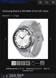 Galaxy Watch 6 Classic 47mm ohne LTE ab 269,90€