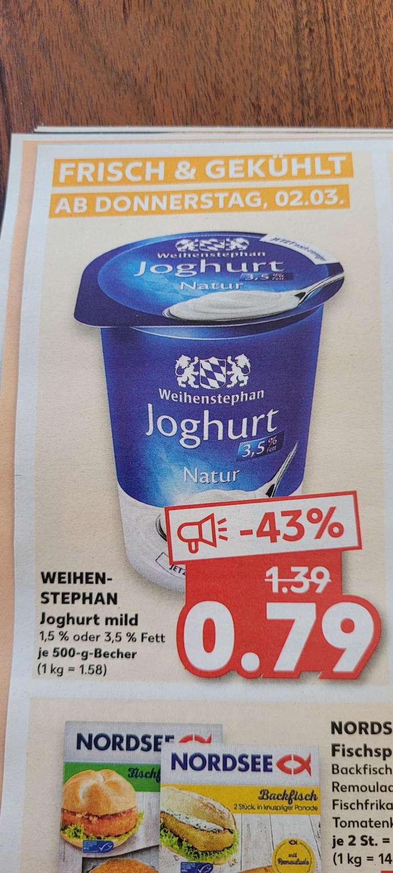 [Kaufland Bundesweit] Weihen-Stephan Joghurt Mild 1.5% oder 3.5% Fett 500g Becher