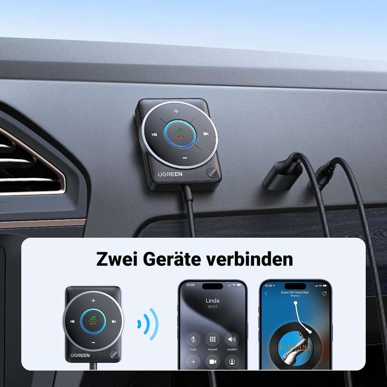 [Prime] Ugreen 35002 Bluetooth Adapter | Bluetooth 5.4 | Multipoint (2 Geräte) | Mikrofon für Freisprechanrufe | Multifunktionstasten