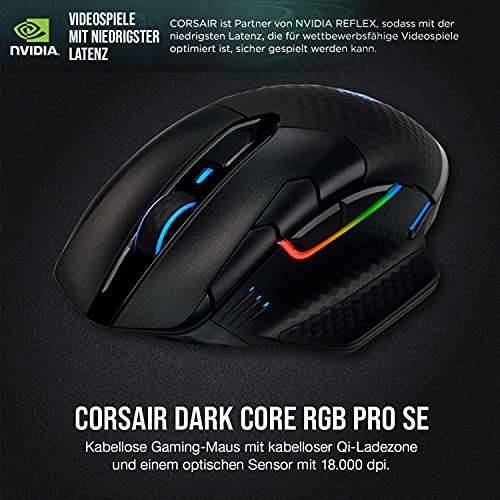 Corsair Dark Core RGB PRO SE Gaming-Maus, kabellos, qi-Aufladen, USB-C, 18k DPI, 8 progr. Tasten (schwarz) - Amazon DE