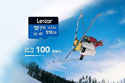 Lexar 633x 512GB Micro SD Karte, microSDXC + SD-Adapter, Bis zu 100 MB/s Lesen, Micro SD mit A2, C10, U3, V30, (LMS0633512G-BNAAA)