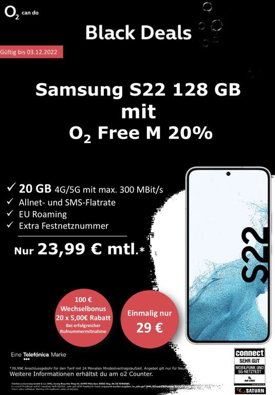 (Saturn Neuss) Cyber Monday Samsung Galaxy S22 128 GB und S22+ 128 GB