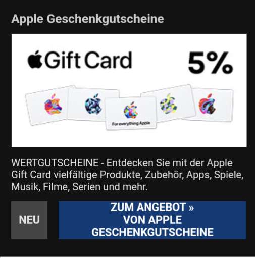 CB] Apple Gift Card 5% Rabatt über Corporate Benefits