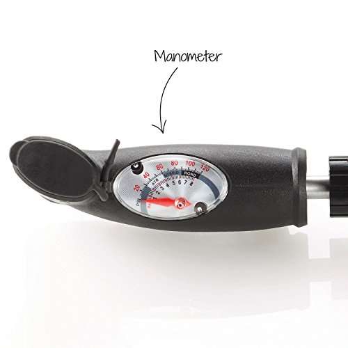 FISCHER Mini-Luftpumpe mit Manometer, Doppelhub-Technik, für alle Ventile (AV, DV, SV), Duokopf, aus Aluminium (Prime|MM Abholung)