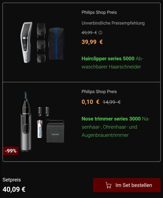 Philips Haarschneider HC5630/15 & mit NT3650/16 Nasentrimmer oder ohne für 29,99€