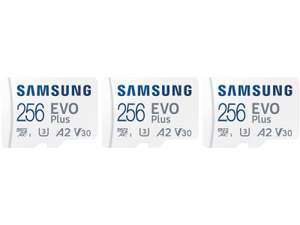 3x Samsung EVO Plus 256GB microSDXC (bis 130MB/s, UHS-I, V30, inkl. SD-Adapter)
