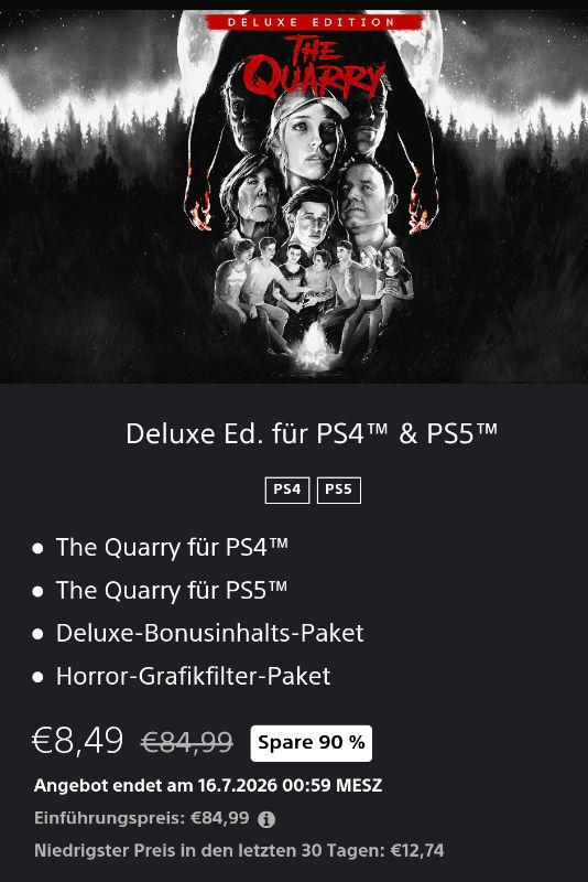 The Quarry (Deluxe Edition) - CrossGen - PS4 & PS5 Playstation - mit diversen AddOns (DLC) - digital - Teenager-Horror @ PS Store