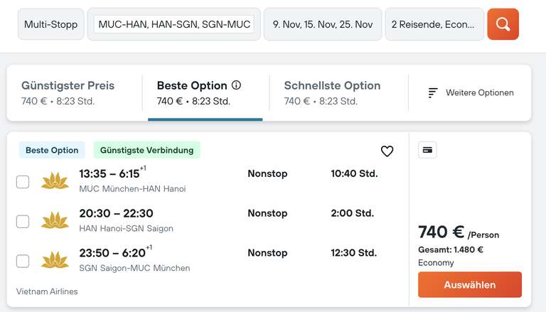 (Vietnam Airlines) Direktflüge von München nach Vietnam mit Inlands Flug von HAN nach SGN für 758 EUR