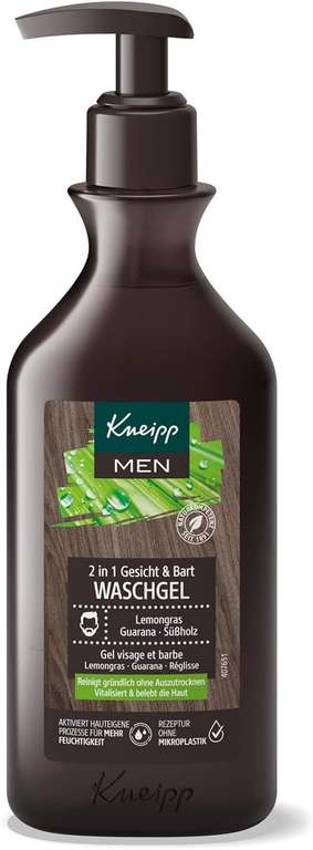 Kneipp MEN 2 in 1 Gesicht und Bart Waschgel, Lemongras, Guarana und Süßholz, Männerpflege (Prime Spar-Abo)