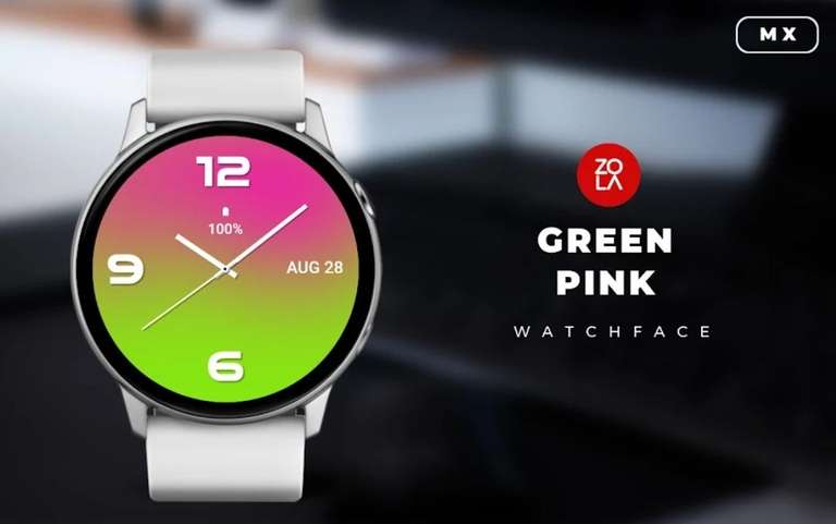 (Google Play Store) Green Pink MX Watch Face (WearOS Watchface, analog)