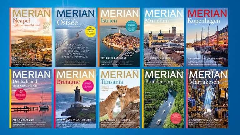 5 Ausgaben Merian als kostenloser Download (aktuell können 10 heruntergeladen werden)