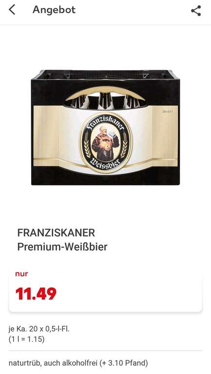 Bier Sammeldeal Kaufland + Kauflandcard [Lokal] u.a. Allgäuer Büble Bier - 12,49€ Franziskaner Weißbier - 11,49€ Tyskie - 12,99€