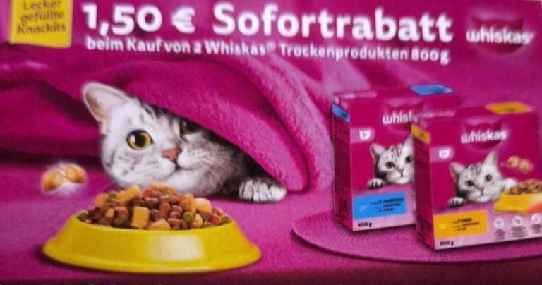 [Kaufland] 2x WHISKAS Trockenfutter für Katzen für je 1,74 € je 800 g (Angebot + Coupon) - bundesweit