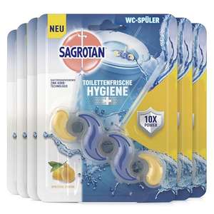 Sagrotan Toilettenfrische Hygiene Plus WC-Spüler – Toilettenreiniger gegen Bakterien, Kalk und Schmutz – Zitrone – 6er Pack [PRIME/Sparabo]