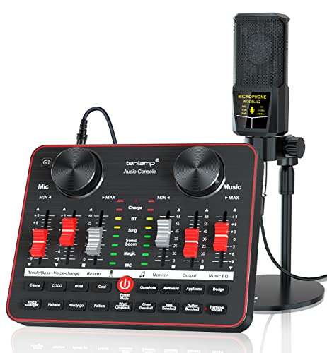 [PRIME] Live-Soundkarten Set mit Mikrofon Podcast Studio Equipment DJ Mixer Voice Wechsler für Telefon, PC, YouTube, Live-Streaming (G1-L2)