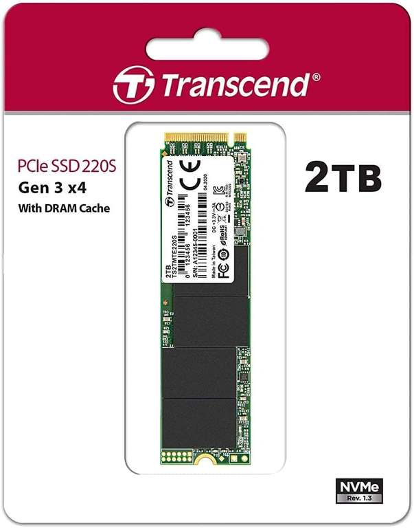 Transcend MTE220S 2TB SSD (M.2 2280, PCIe 3.0 x4, 3500/2700 MB/s, TLC, DRAM-Cache, 4.4PB TBW, 5J Garantie)