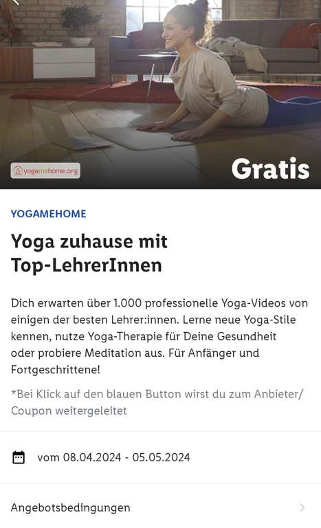 [Lidl Plus]: erhalte einen Monat gratis bei Yogamehome