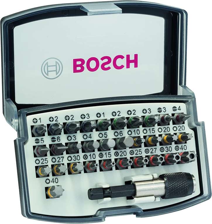 Bosch 32tlg. Schrauberbit Set Extra Hart (Kreuzschlitz, Pozidriv, Hex, T, TH, S-Bit, Zubehör Bohrschrauber und Schraubendreher), 1/4-Zoll