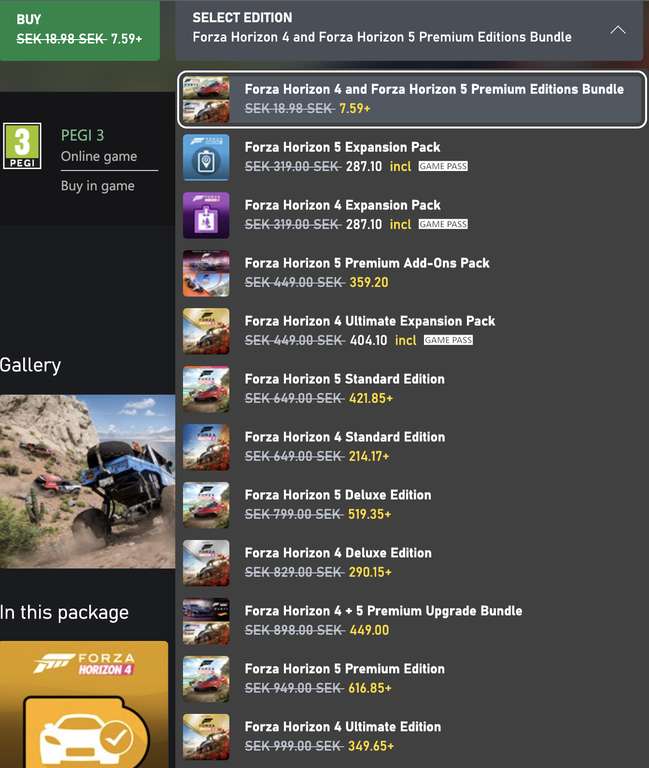 Forza Horizon 4 Ultimate & Forza Horizon 5 Premium Bundle für 69 Cent im schwedischen MS-Store