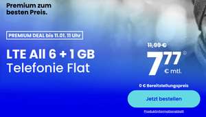 7GB LTE PremiumSIM Tarif mit Allnet- & SMS-Flat, 7GB Datenvolumen LTE 50 Mbit/s für 7,77€ im Monat | VoLTE & WLAN Call (3 Monate/ 24 Monate)