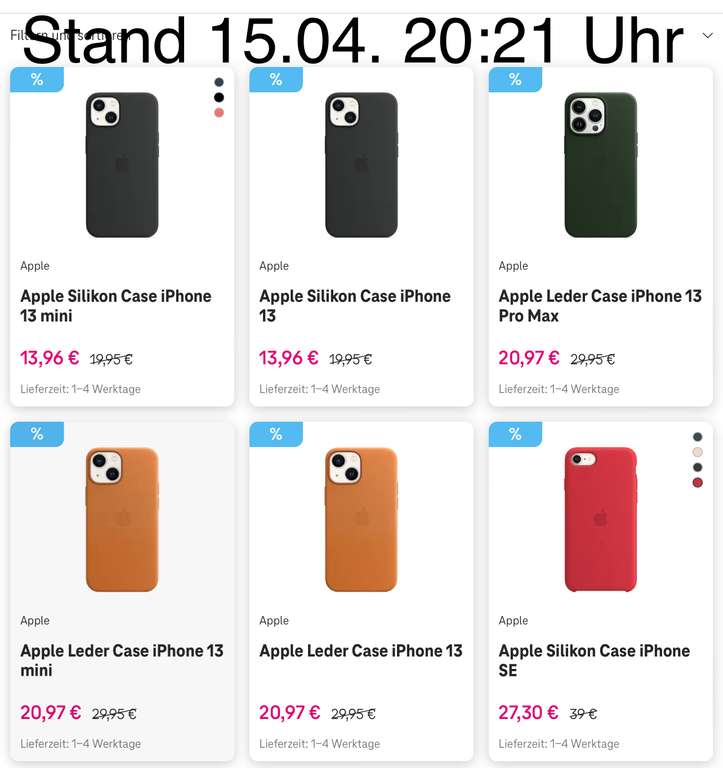 [Telekom] Apple Silikon Case Mitternacht iPhone 13 Pro Max & weitere (Sammeldeal)