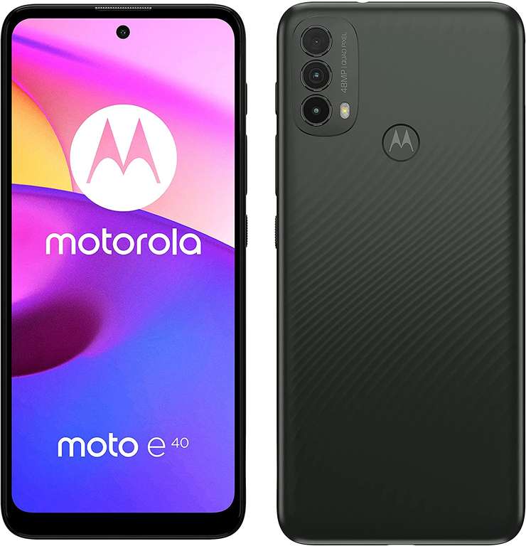 Motorola Moto e40 | 6,5" 90 Hz HD+ Display | 48-MP-Kamera | 4/64 GB | 5000-mAH Akku | Dual-SIM + MicroSD | Android 11 | inkl. KFZ-Adapter