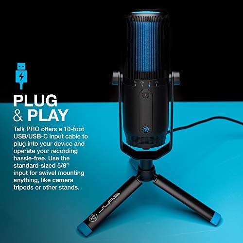 JLab Audio Talk Pro USB Mikrofon PC Plug und Play Professionelle Auflösung in Studioqualität, 4 Richtcharakteristiken, Lautstärkeregelung