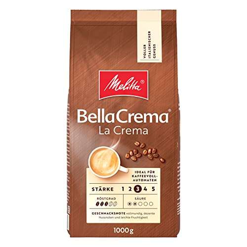 Melitta BellaCrema: La Crema Ganze Kaffee-Bohnen 1kg, ungemahlen, mittlere Röstung, geröstet in Deutschland, Stärke 3 (Spar-Abo Prime)