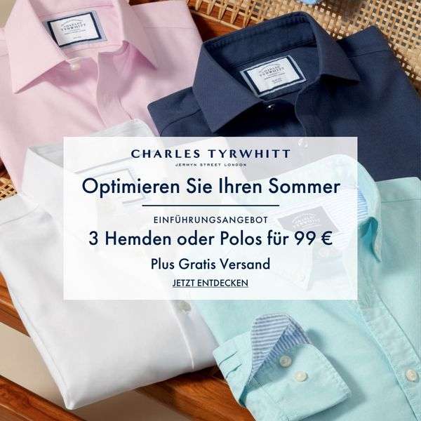 Charles Tyrwhitt - ab 3 Hemden/Polos je 33 €