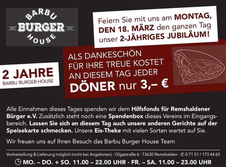 [lokal Remshalden] Scheibenfleisch-Döner für 3 Euro