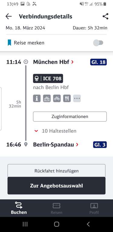 Deutsche Bahn München HBF nach Berlin (Spandau)