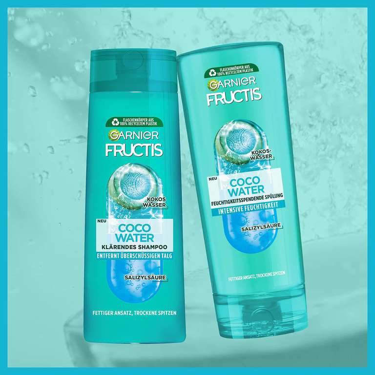 Garnier Klärendes Shampoo gegen einen fettigen Haaransatz und trockene Spitzen, Fructis Coco Water, 6 x 250 ml [PRIME/Sparabo]