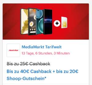 [MediaMarkt + Shoop] DSL, Mobilfunk: Bis zu 40€ Cashback + bis zu 20€ Shoop-Gutschein*