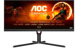 AOC U34G3XM Gaming-Monitor (34", 3440x1440, VA, 144Hz, FreeSync, 300nits, 93% DCI-P3, DP 1.4, 2x HDMI 2.0, höhenverstellbar, 3J Garantie)