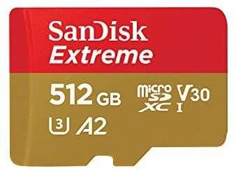 SanDisk Extreme microSDXC 512 GB A2, V30, U3, R160MB/s, W90 MB/s (Für Smartphones, Actionkameras und Drohnen)