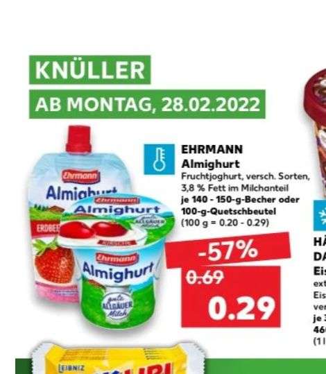 [Kaufland/Coupies] Ehrmann Almighurt -30% Zucker 0,29€ abzgl. 3x50% bei Coupies eff. 0,15€