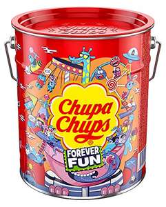 [Amazon Spar-Abo] 150 Lutscher Chupa Chups Best of Lollipop-Eimer Aufbewahrungsdose, 6 Geschmacksrichtungen