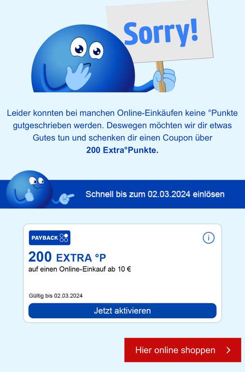 Payback 200 EXTRA °P auf einen Online-Einkauf ab 10 € Gültig bis 02.03.2024 (personalisiert)