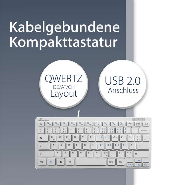 Prime: MediaRange kabelgebundene Kompakt-Tastatur mit 78 ultraflachen Tasten, QWERTZ, weiß
