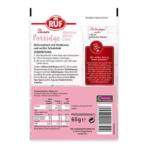 (Prime Spar-Abo) RUF Porridge Himbeer White Choc, fruchtiges, gesundes Frühstück 60cent möglich personalisiert