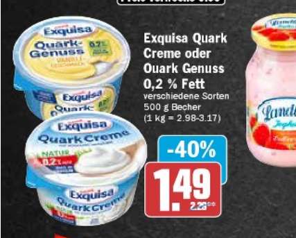 [HIT] Exquisa Quark Creme für 0,99 € je 500g Becher; 0,2 % Fett; reich an Protein (Angebot + Coupon) - ab 26.06