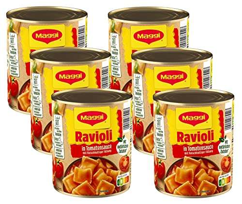 [PRIME/Sparabo] 6er Pack MAGGI Ravioli in Tomatensauce, Teigtaschen gefüllt mit würzigem Fleisch, 6er Pack (6 x 800 g)