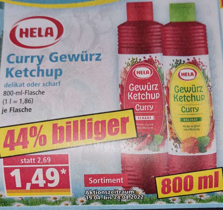 [Norma] Hela Gewürz Ketchup Delikat oder Scharf 800 ml Flasche 1,49 € (ab 19.04.2022)