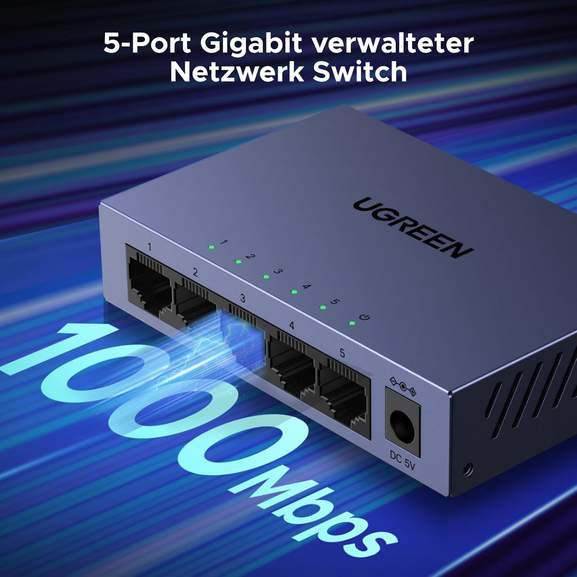 Switch Rj45 UGREEN Switch Ethernet Gigabit 5 Ports RJ45 Hub Réseau Splitter Multiprise 10 100 1000Mbps Idéal Pour Bureau Et Maison Plug Play Compatible Avec Routeur Ordinateur TV Hub Ethernet