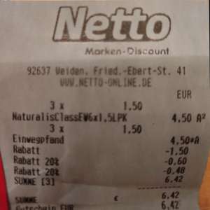 Lokal Netto Naturalis Mineralwasser 6er Pack 0,64€
