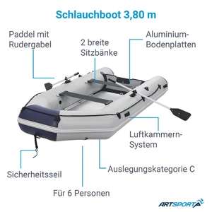 ArtSport Schlauchboot 3,80m mit 2 Sitzbänke, Aluboden, Paddel, Pumpe, Tasche & Reparaturset, Juskys online
