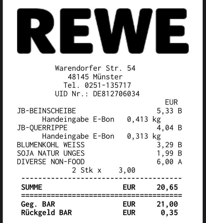 Lokal Münster Rewe Warendorfer Str. 54 DIN A3 Kopierpapier Druckerpapier 500 Blatt