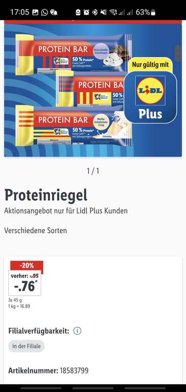 Lidl Protein Riegel | 50% Proteinanteil | 20% Rabatt | Max. 10 stück