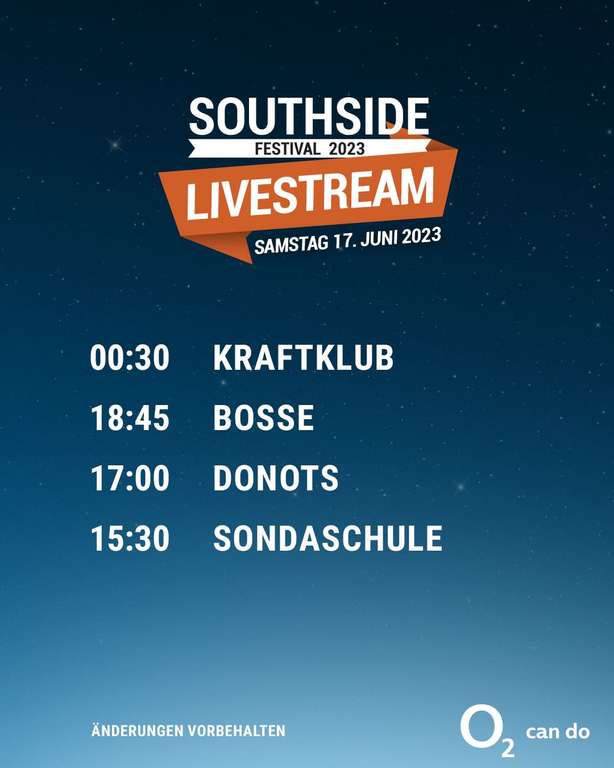Southside Festival 2023 - Kostenloser Livestream bei O2