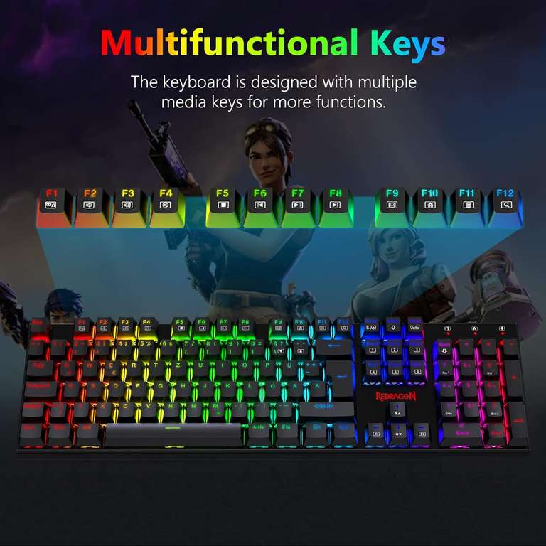 Redragon K565 Mechanische Tastatur (Outemu Red, Hot-Swap, programmierbar, RGB-Einzeltastenbeleuchtung, Alu-Oberseite)